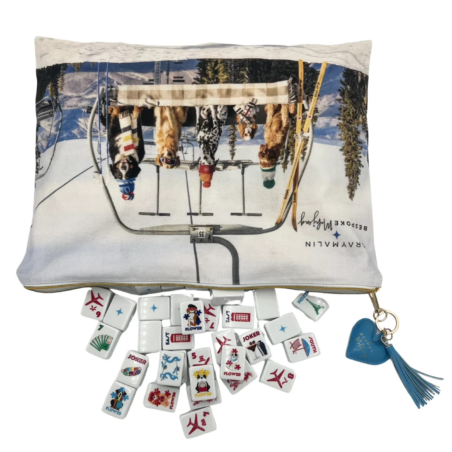 Bespoke x Gray Malin Getaway Dogs Aspen Ski Pups 麻将牌收纳包｜XL Mega 尺寸