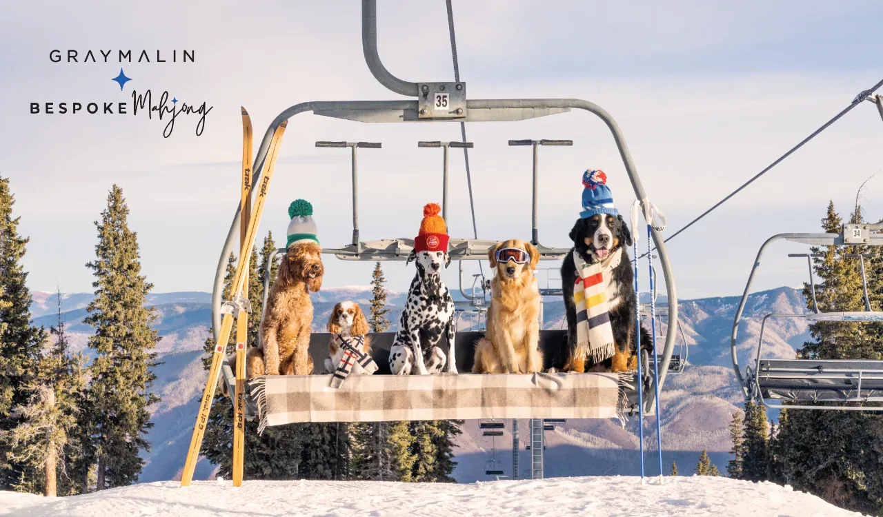 Bespoke X Gray Malin Getaway Dogs Aspen Ski Pups Tile Bag - XL Mega Size