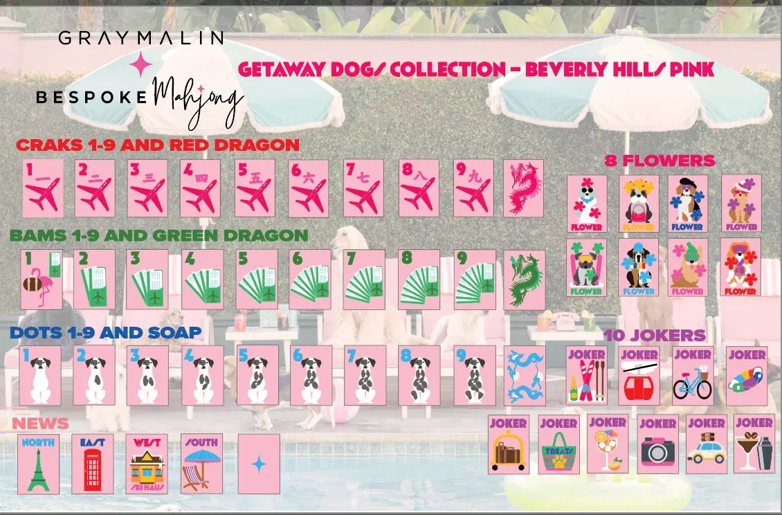 Bespoke X Gray Malin Getaway Dogs Mahjong Tiles - Beverly Hills Pink