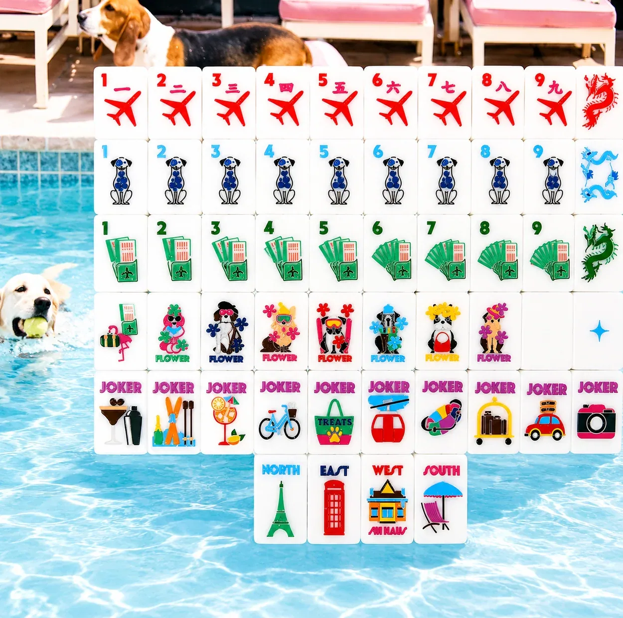 Bespoke X Gray Malin Getaway Dogs Mahjong Tiles - Bright White