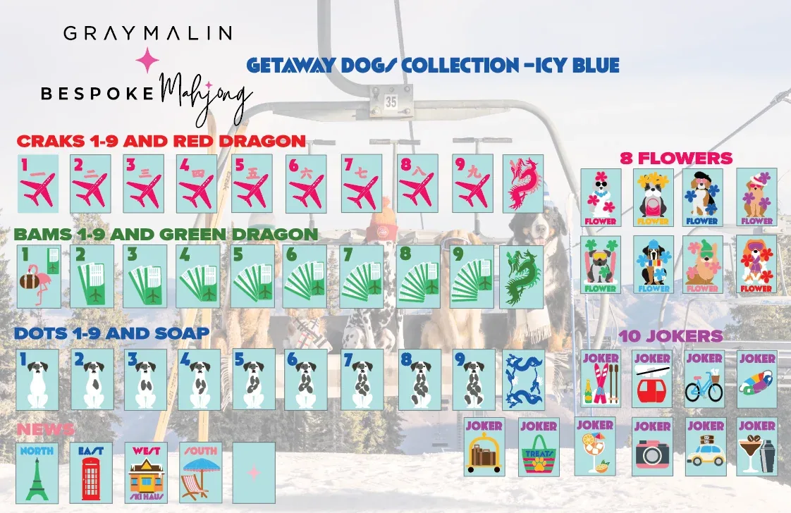 Bespoke X Gray Malin Getaway Dogs Mahjong Tiles - Icy Blue