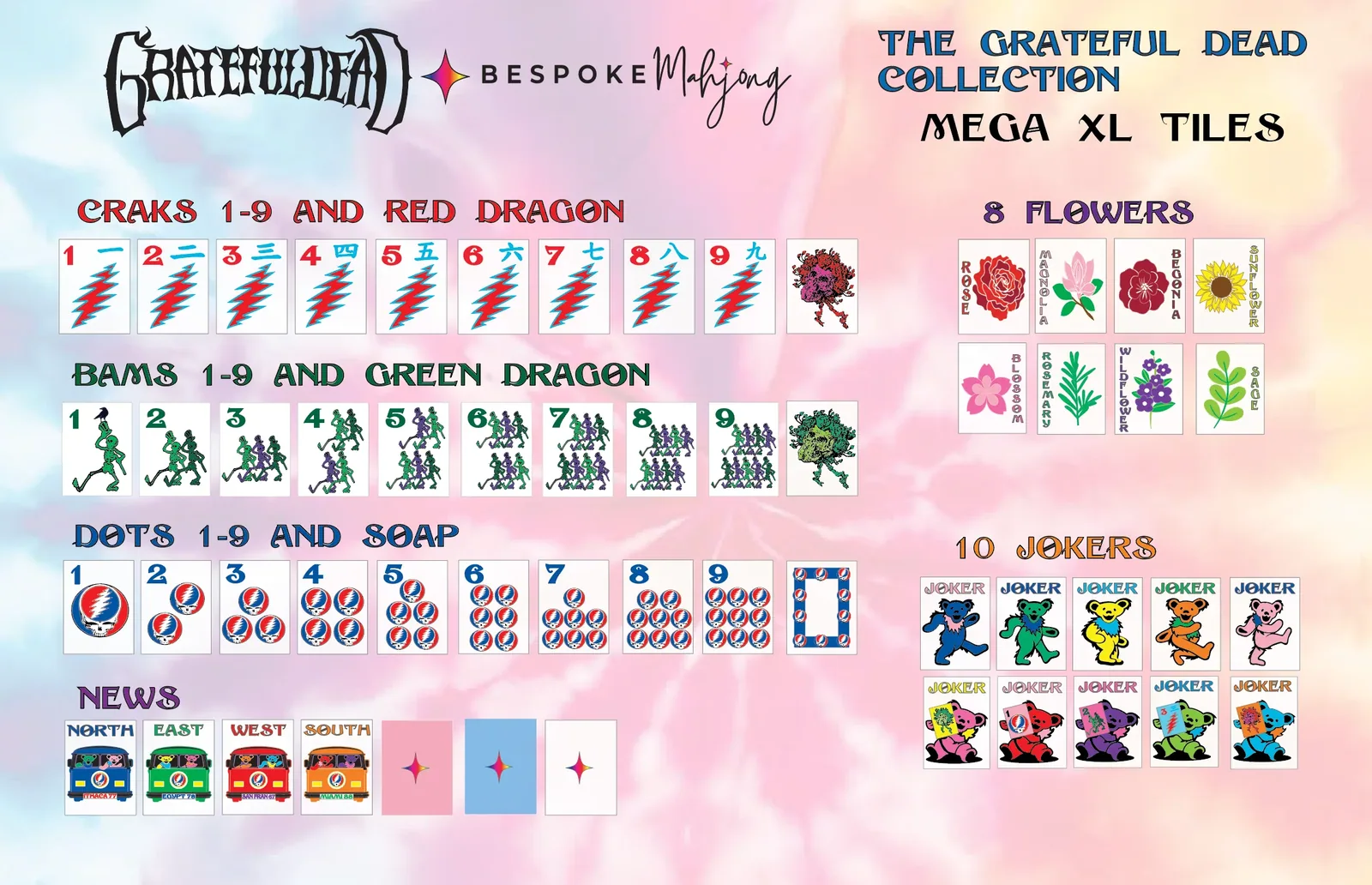 Grateful Dead x Bespoke Mahjong XL Mega Tiles - ROSE PINK