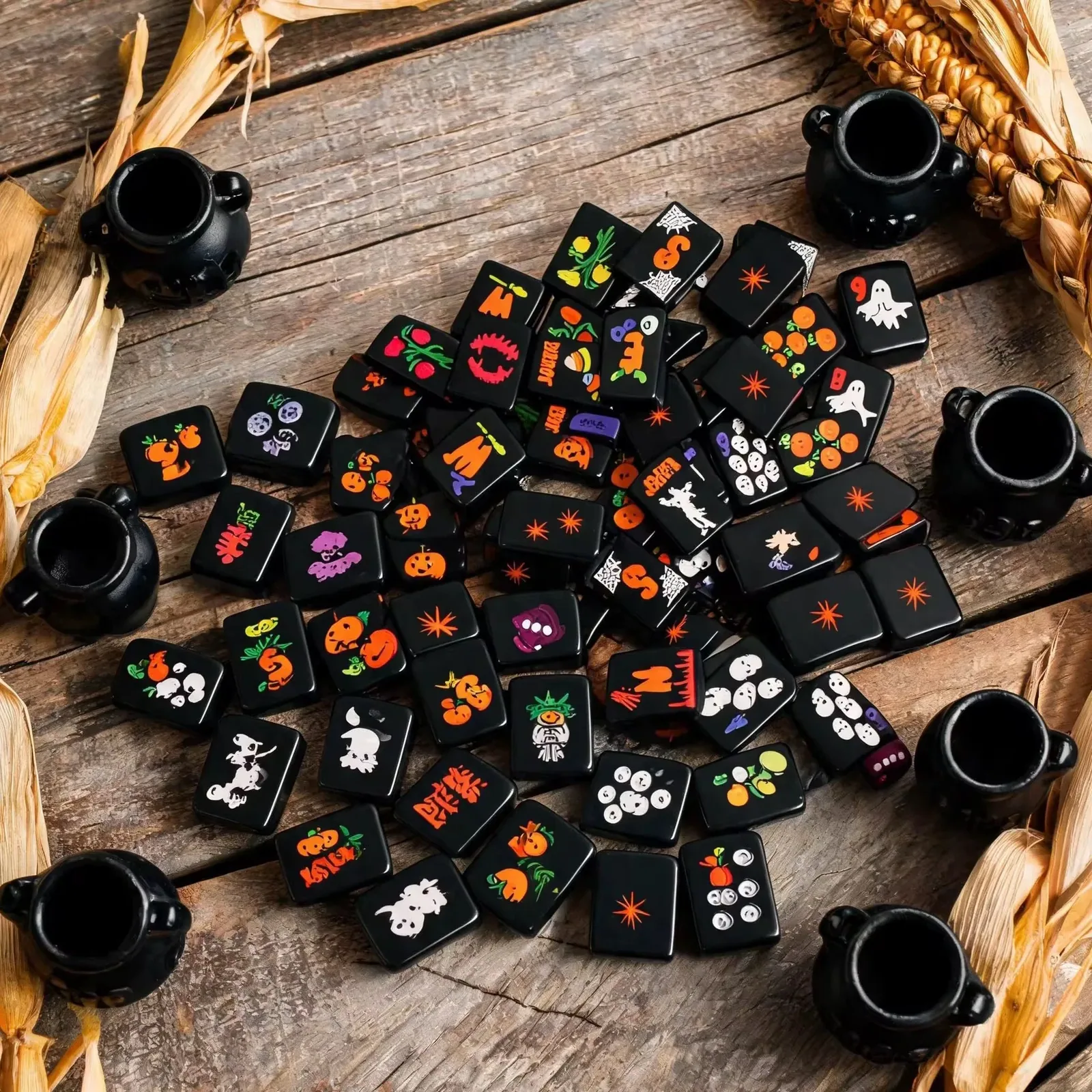 Black Halloween American Mahjong Tiles Set