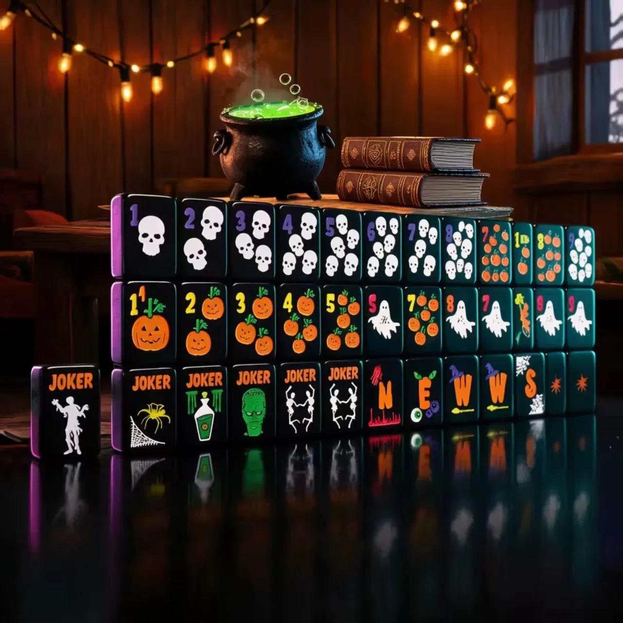 Black Halloween American Mahjong Tiles Set