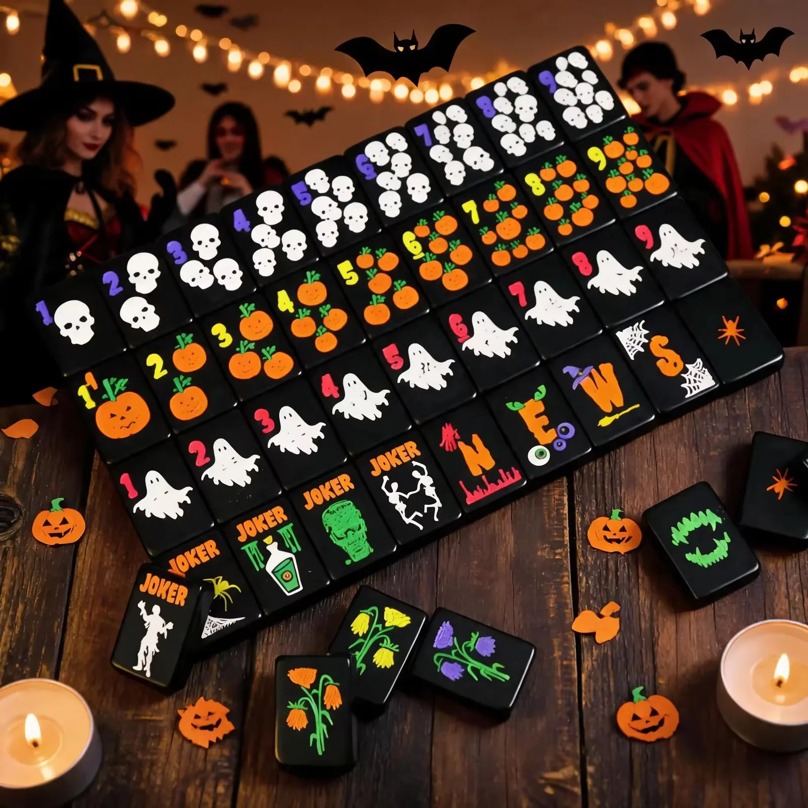 Black Halloween American Mahjong Tiles Set