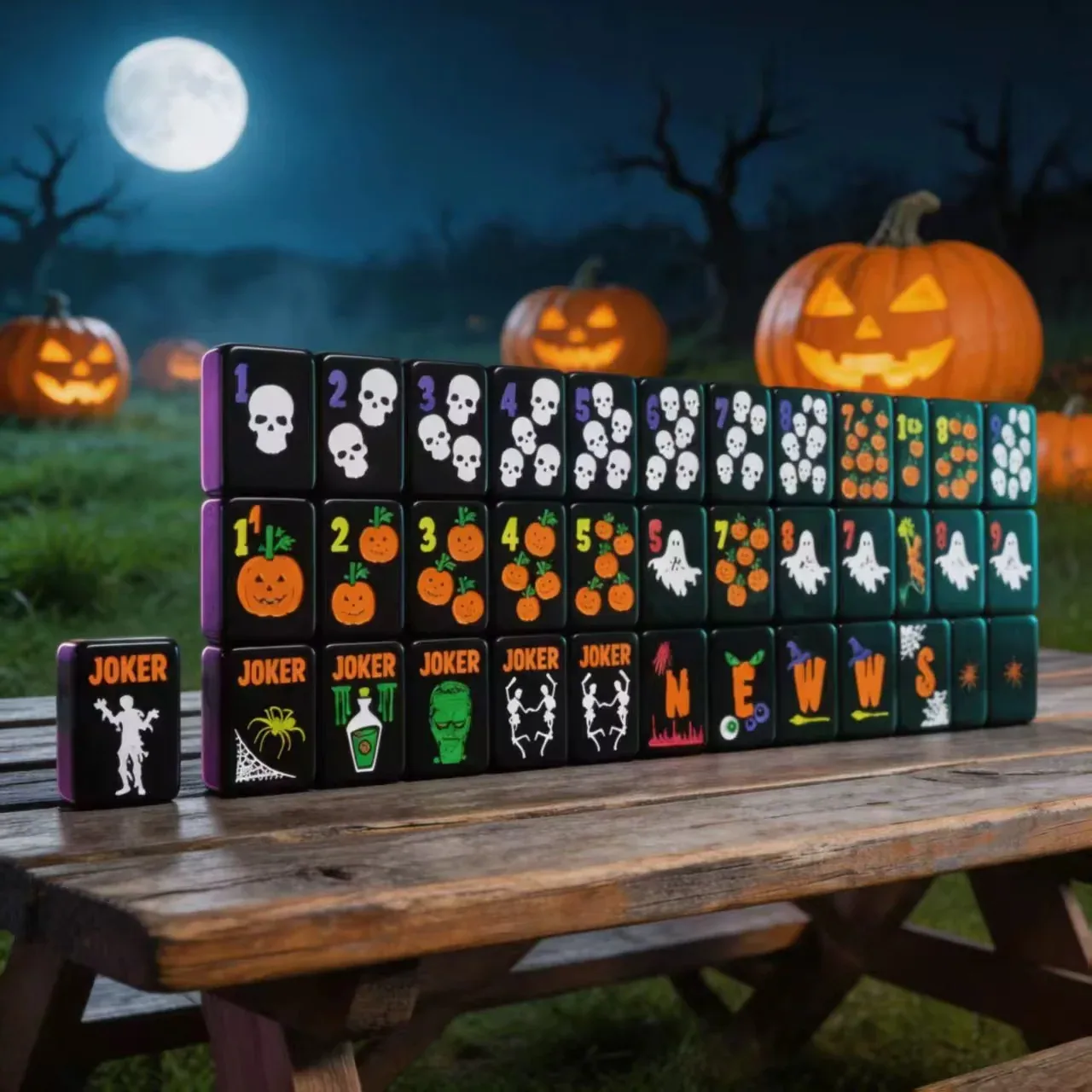 Black Halloween American Mahjong Tiles Set