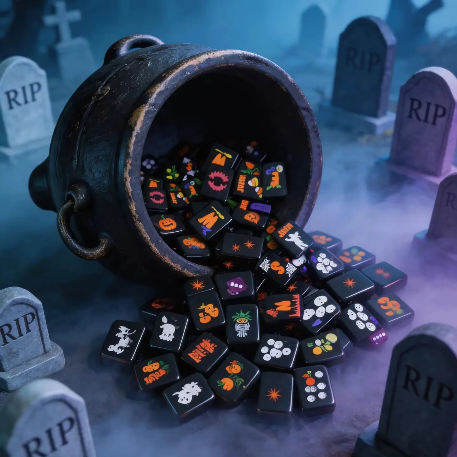 Black Halloween American Mahjong Tiles Set