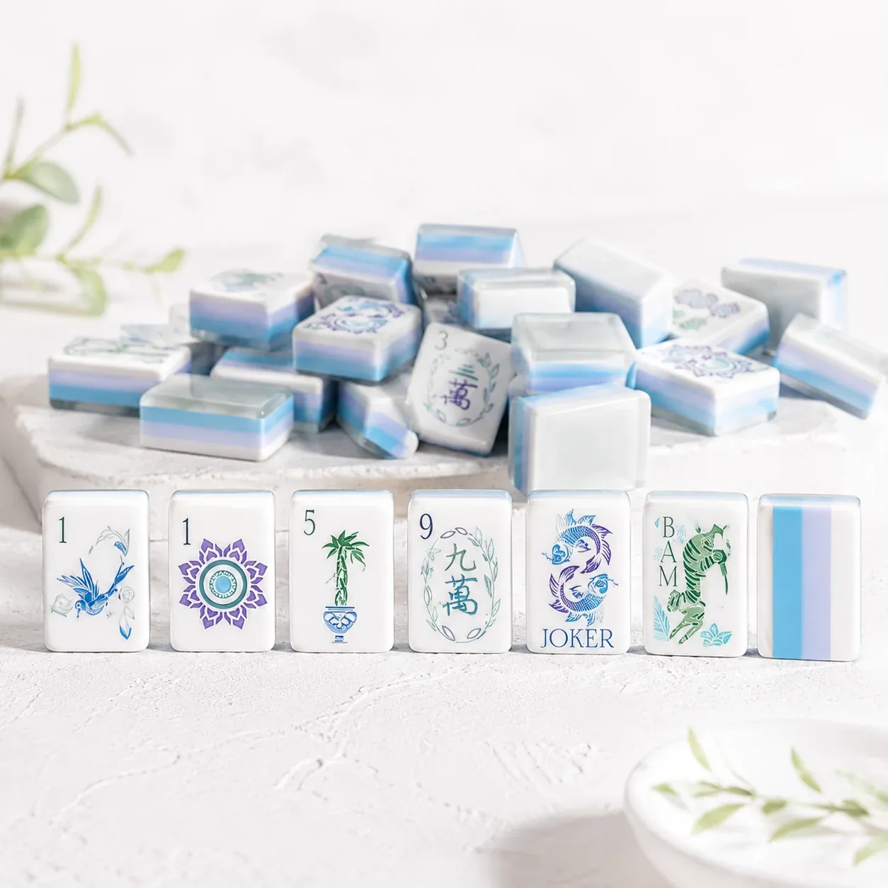 Blue Lotus American Mahjong Tiles Set
