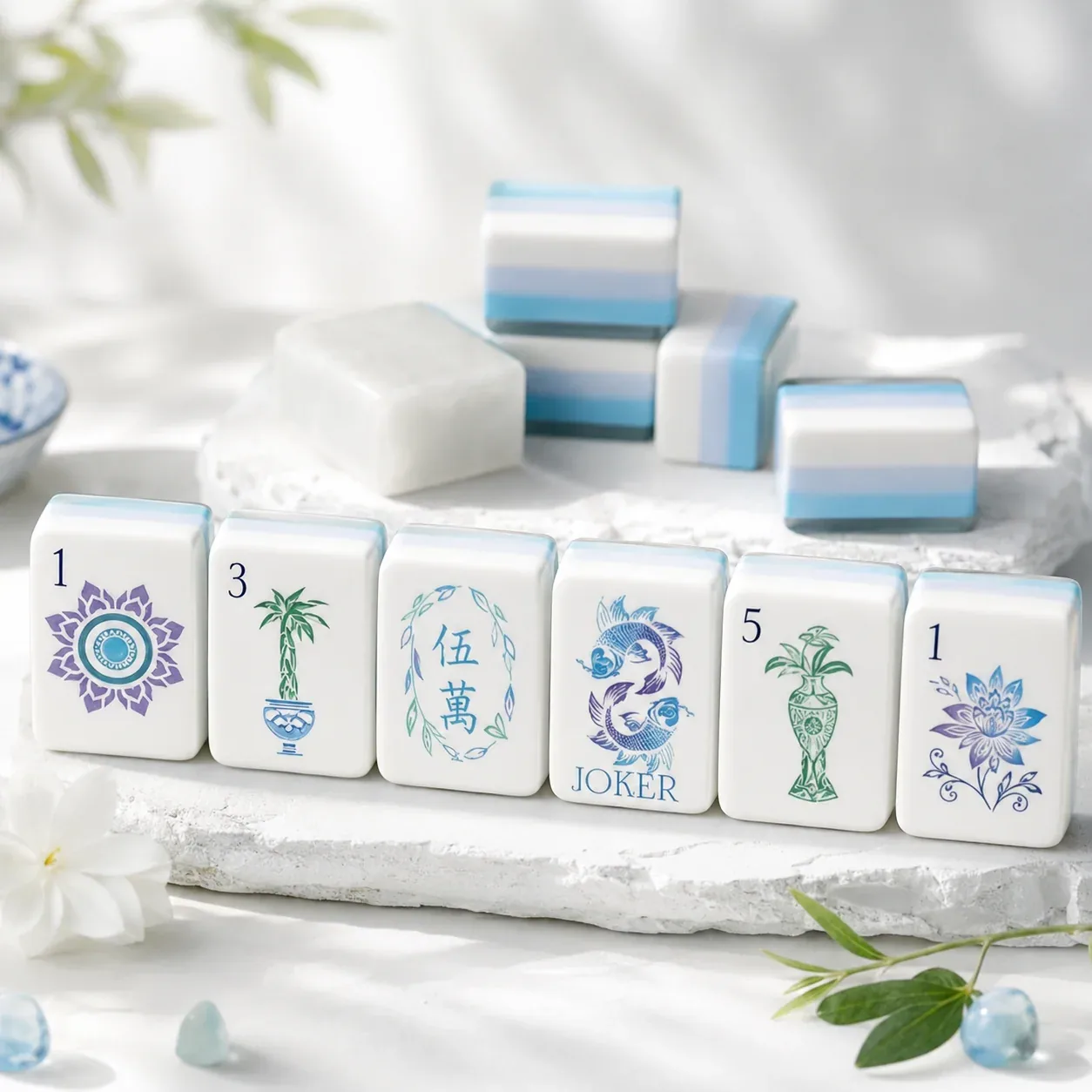 Blue Lotus American Mahjong Tiles Set