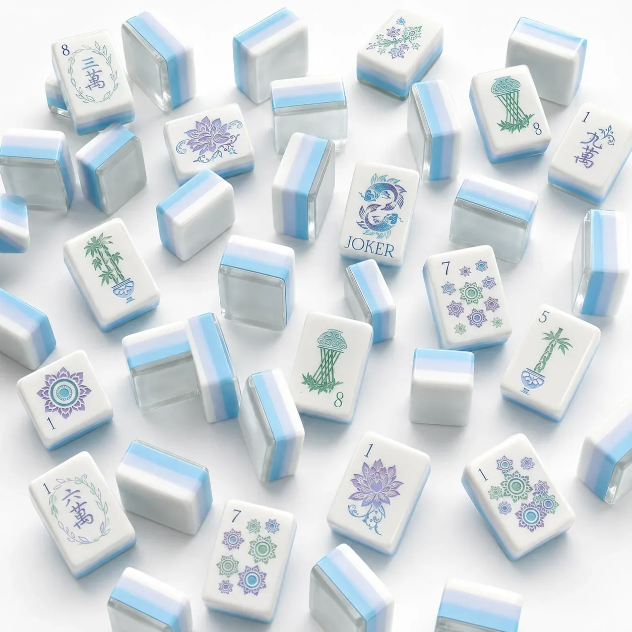 Blue Lotus American Mahjong Tiles Set