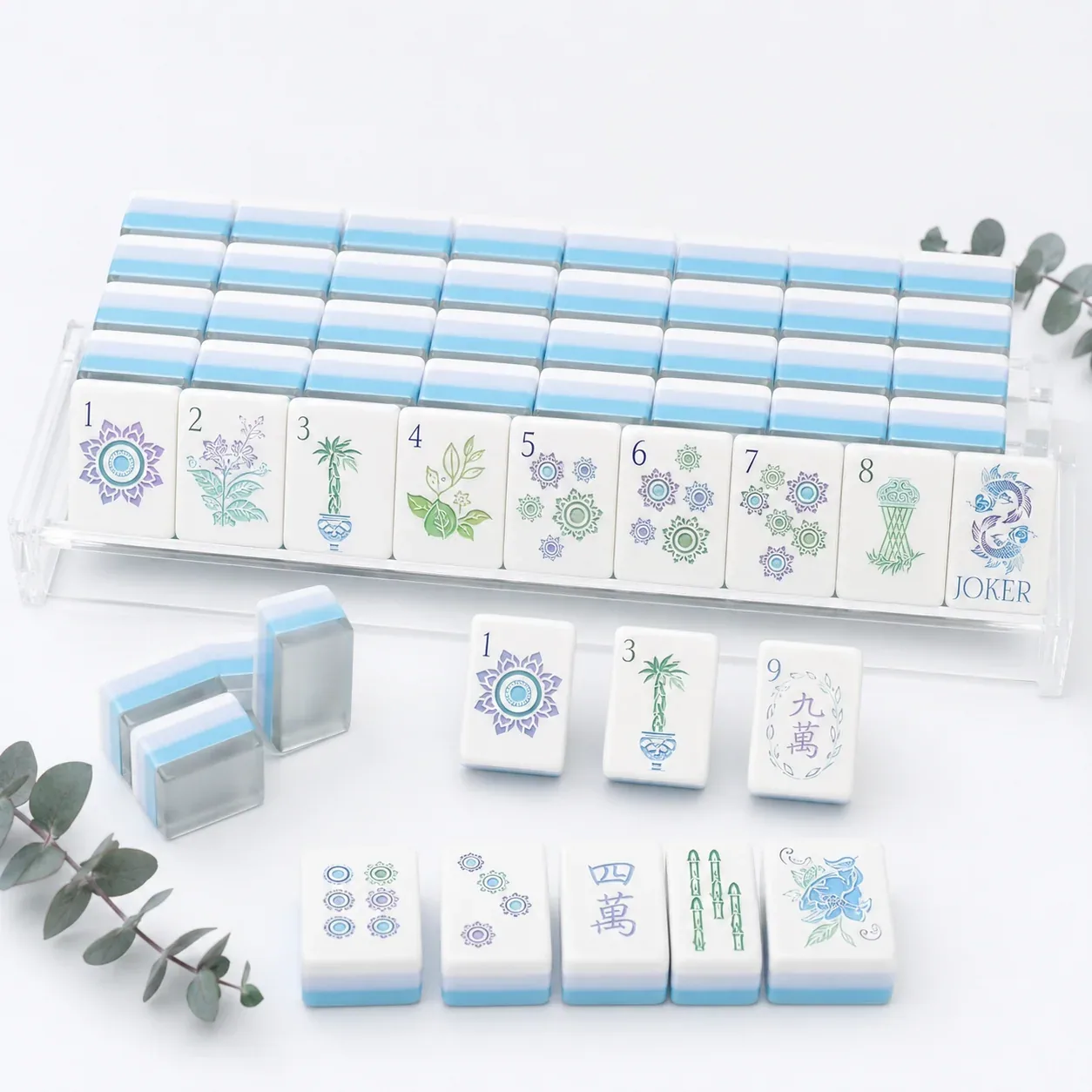 Blue Lotus American Mahjong Tiles Set