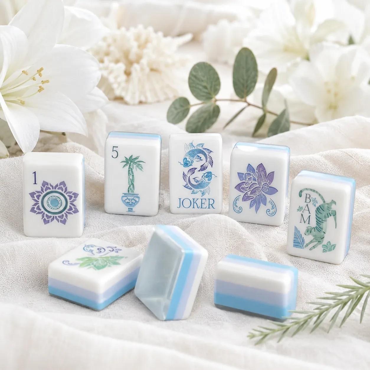Blue Lotus American Mahjong Tiles Set