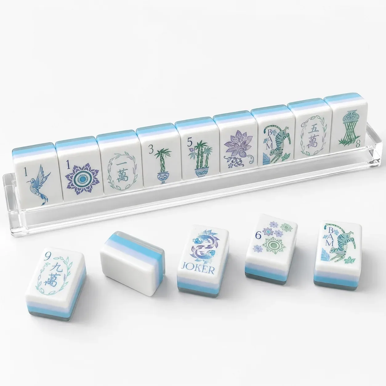 Blue Lotus American Mahjong Tiles Set