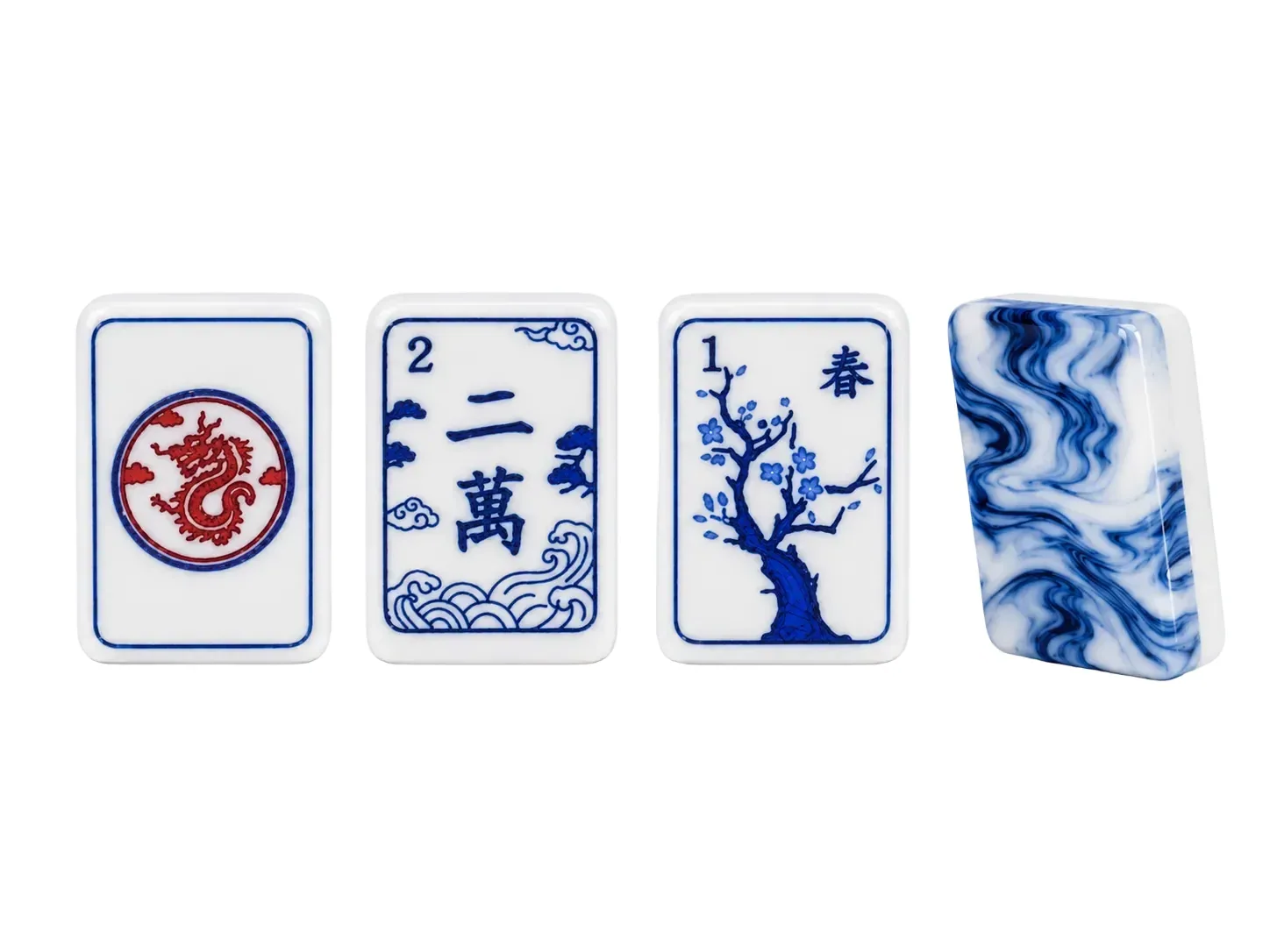 Blue Marbled Porcelain American Mahjong Tiles Set