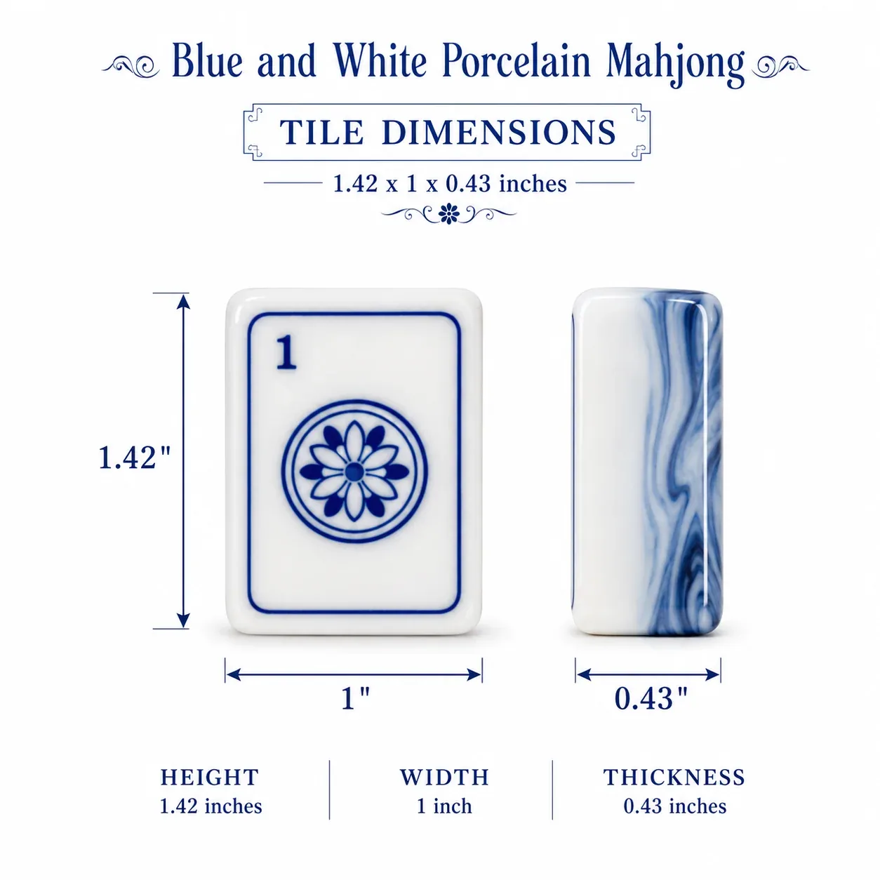 Blue Marbled Porcelain American Mahjong Tiles Set