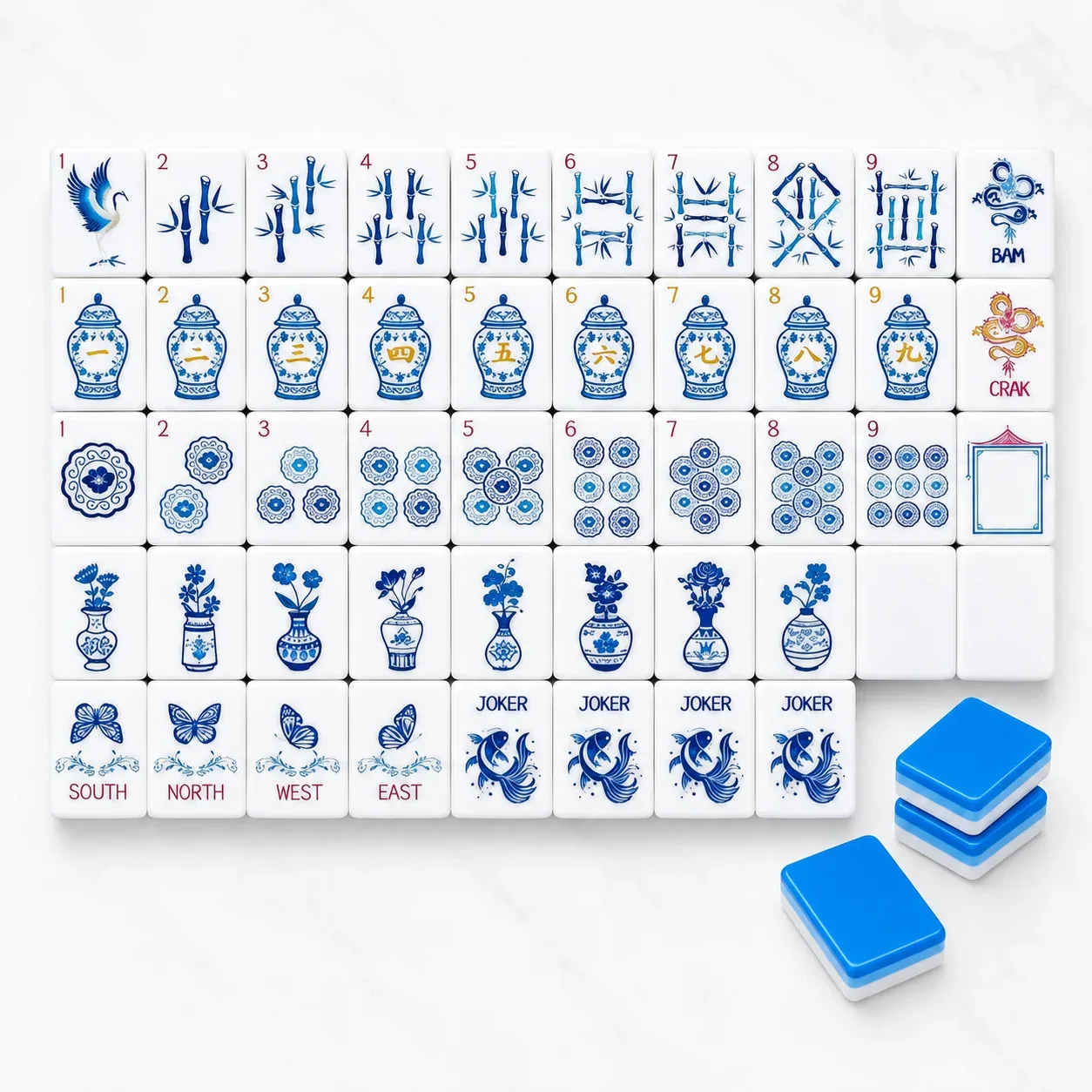 Blue Porcelain American Mahjong Tiles Set