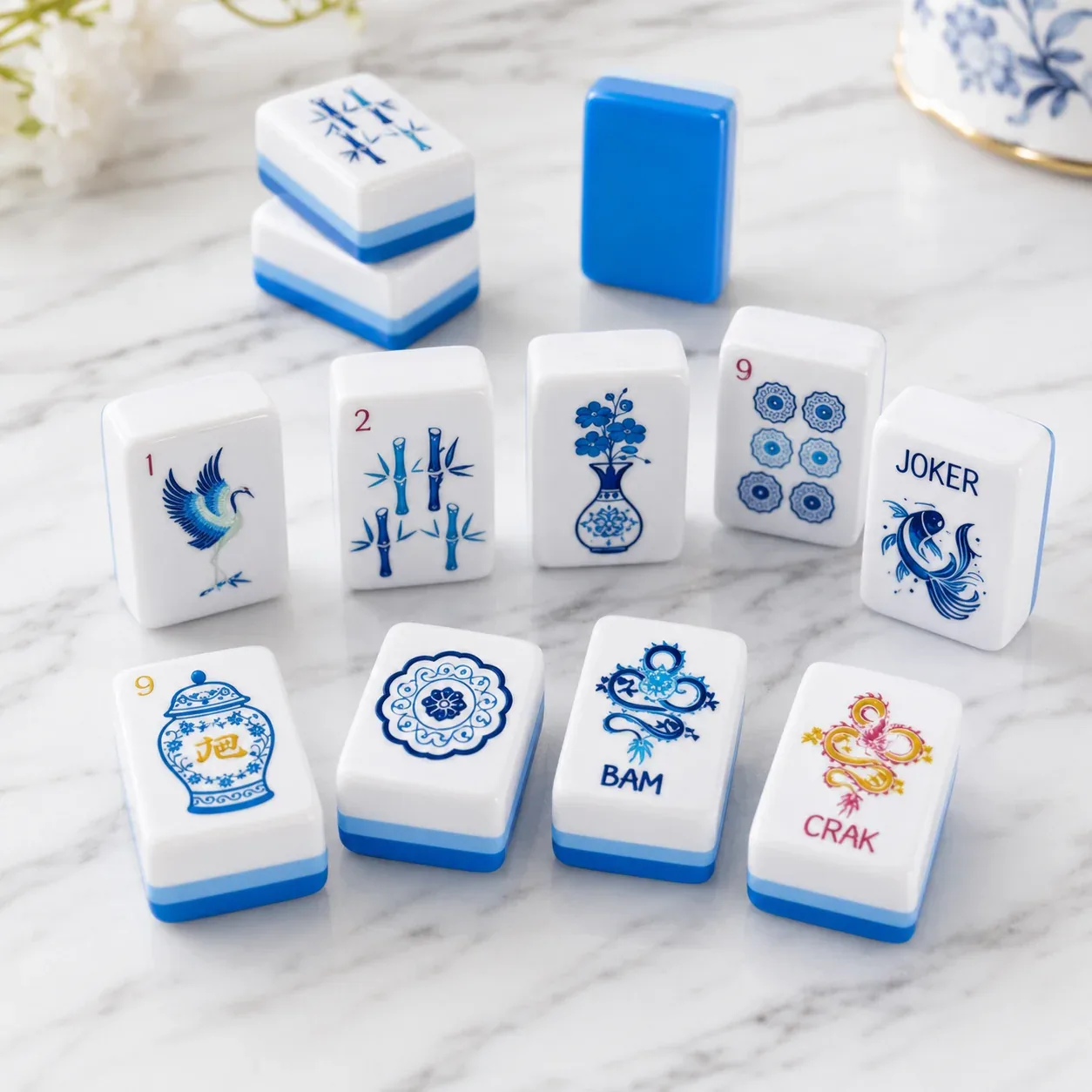 Blue Porcelain American Mahjong Tiles Set
