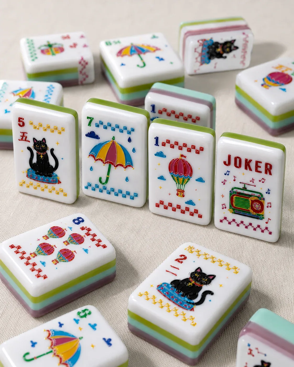 Cat summer Mahjong Tiles Set