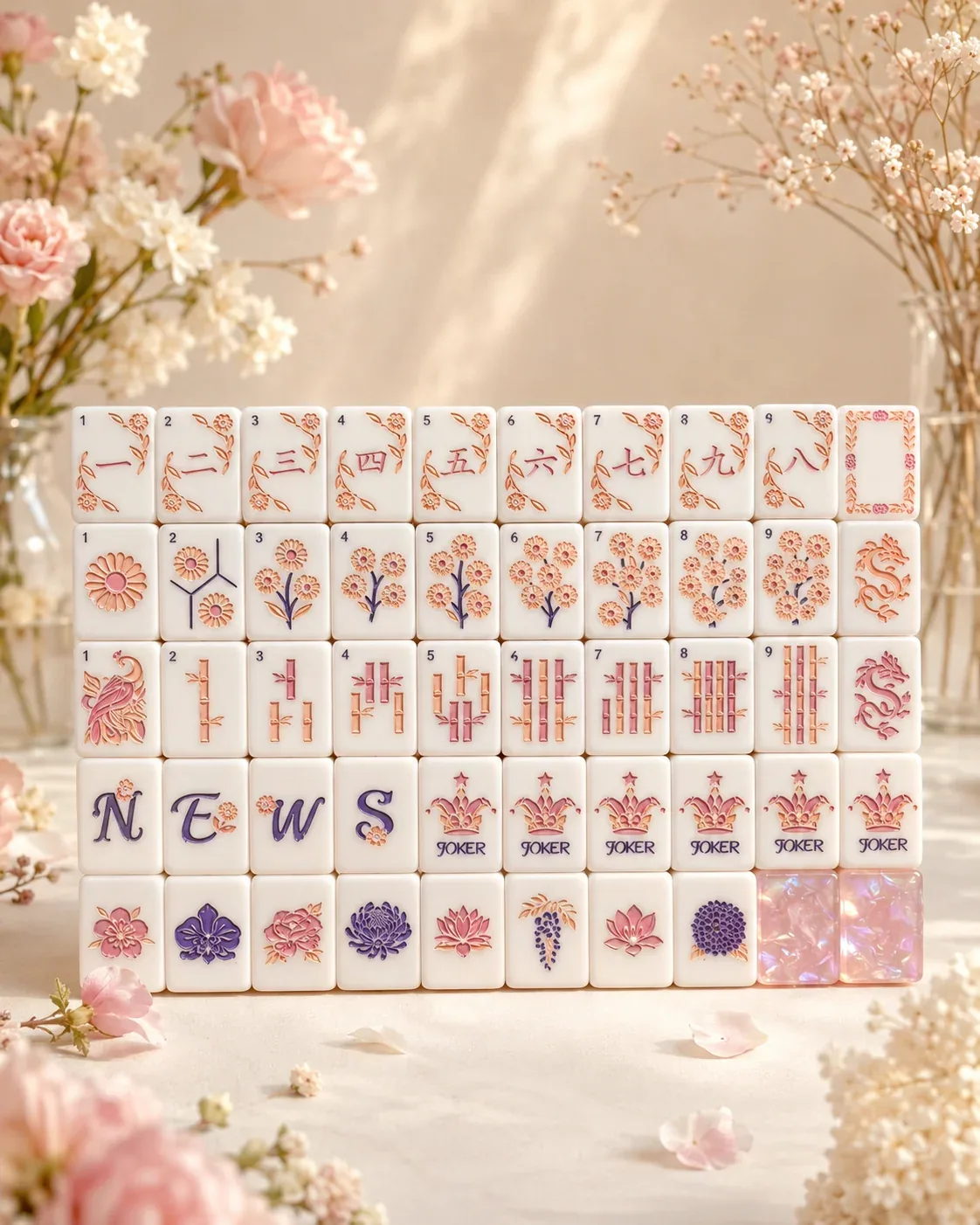 Chinese Floral Garden Mahjong Tile Set