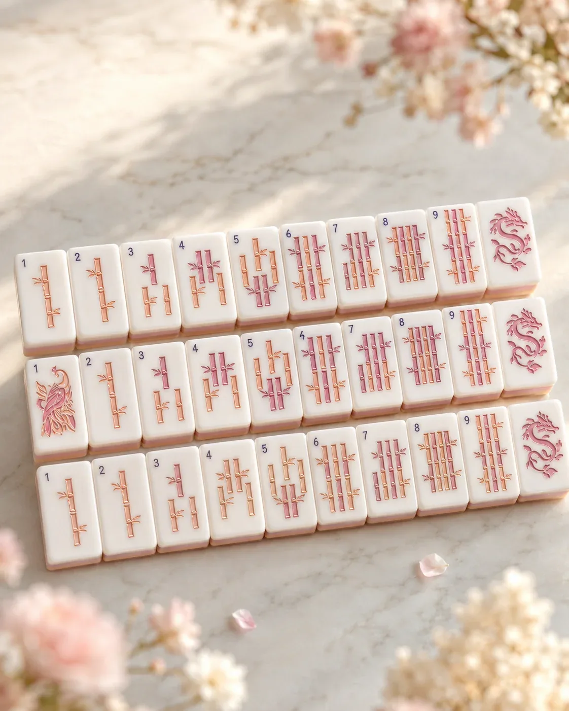 Chinese Floral Garden Mahjong Tile Set