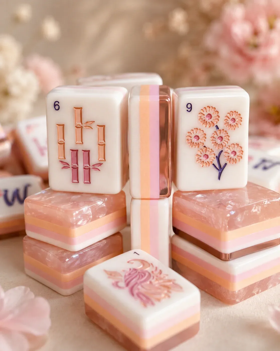 Chinese Floral Garden Mahjong Tile Set