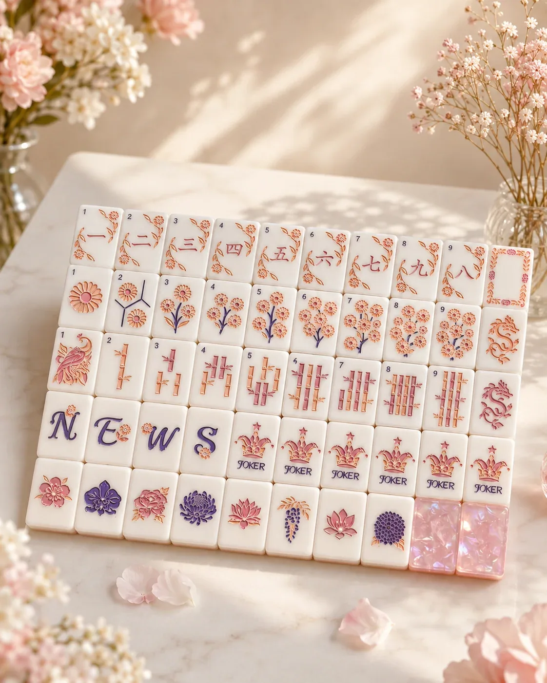 Chinese Floral Garden Mahjong Tile Set