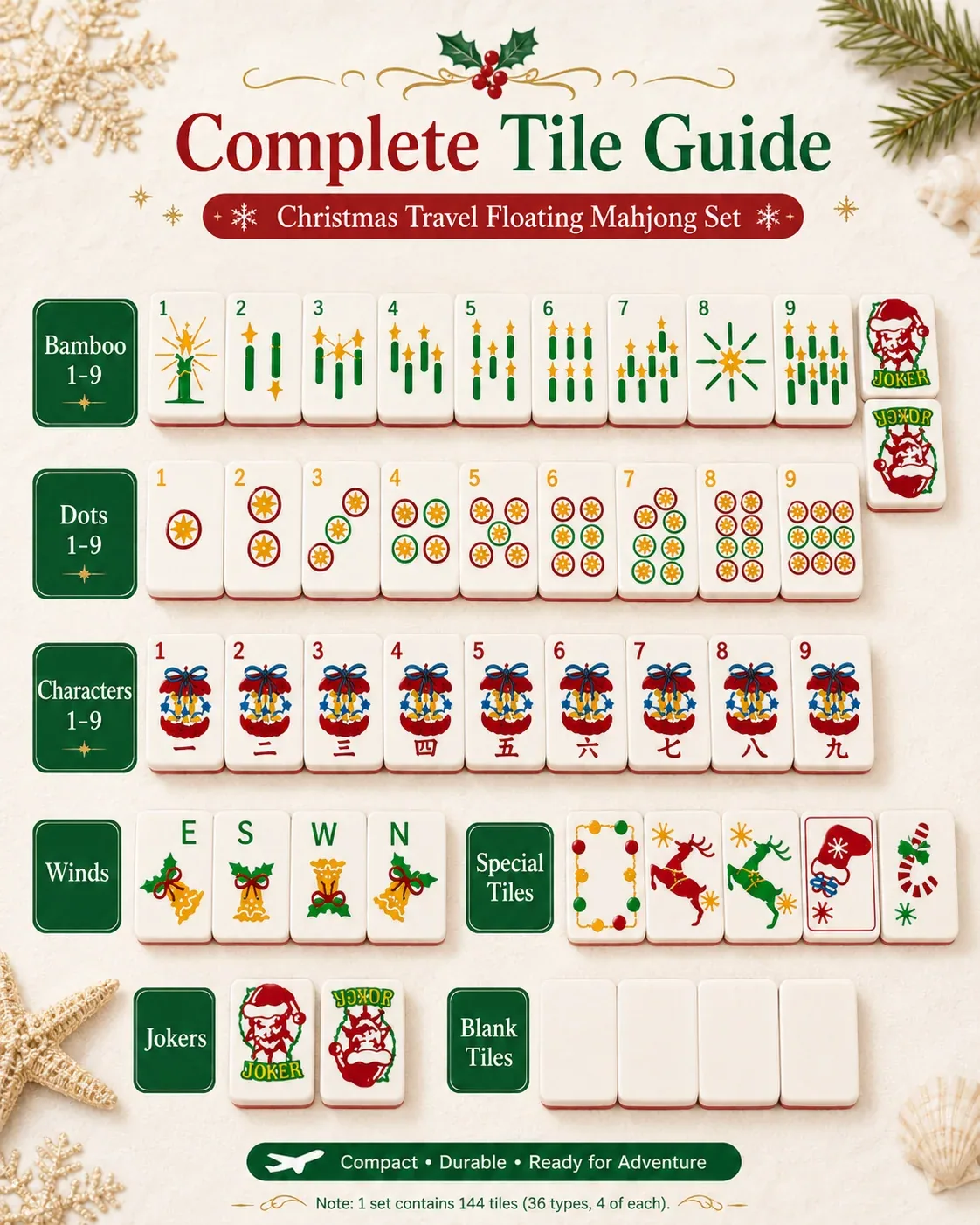 Christmas Travel Floating Mahjong Tiles Set