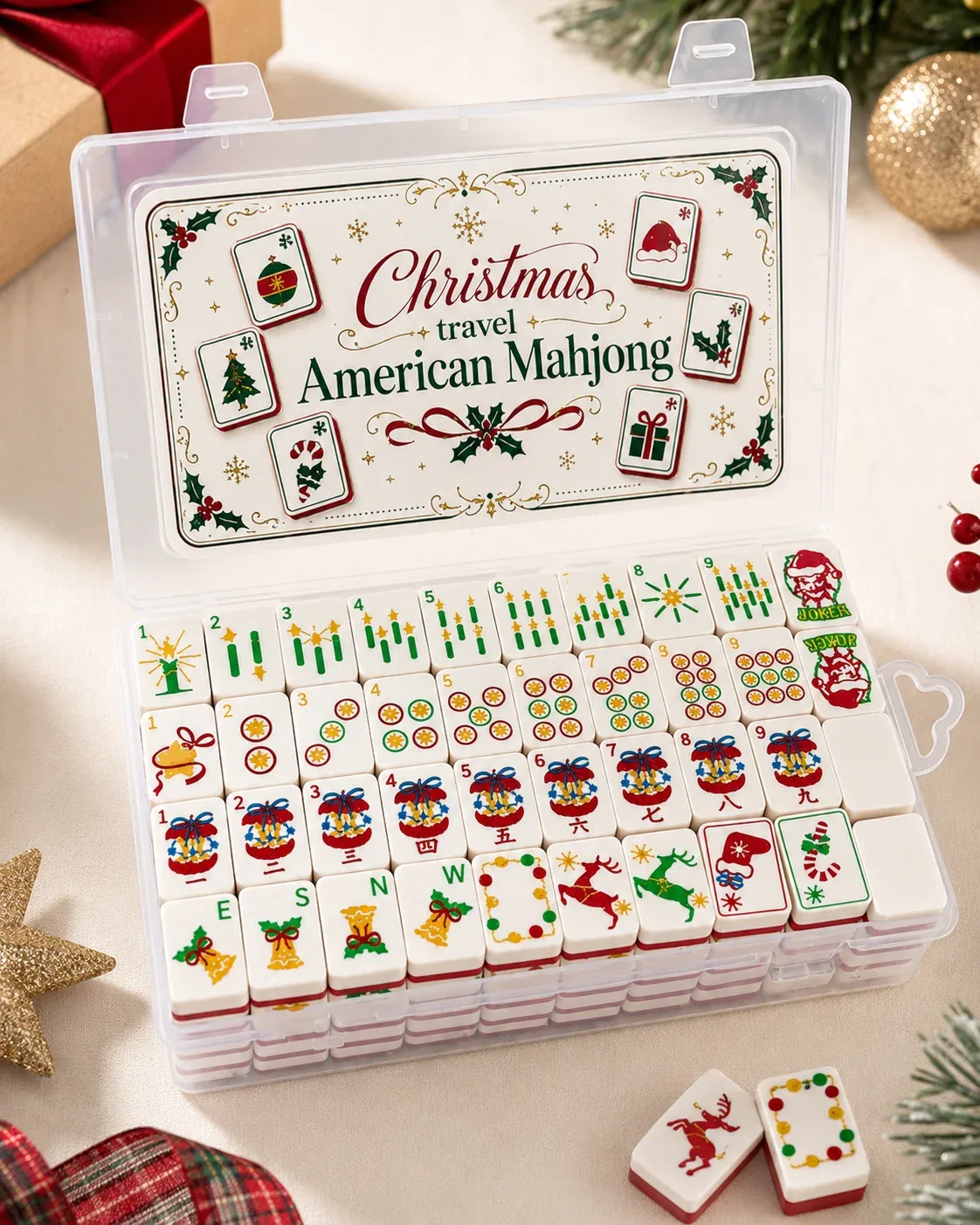 Christmas Travel Floating Mahjong Tiles Set