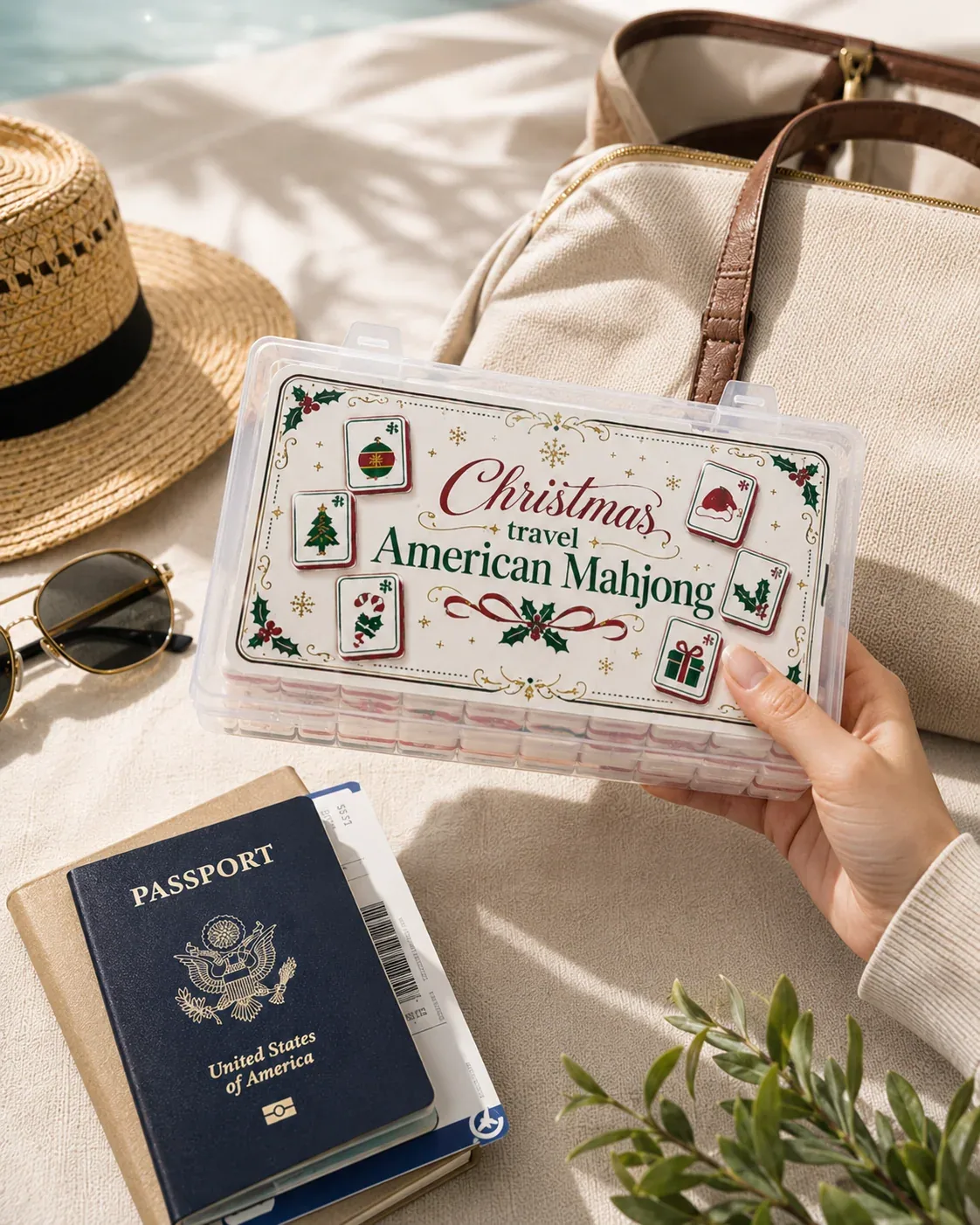 Christmas Travel Floating Mahjong Tiles Set