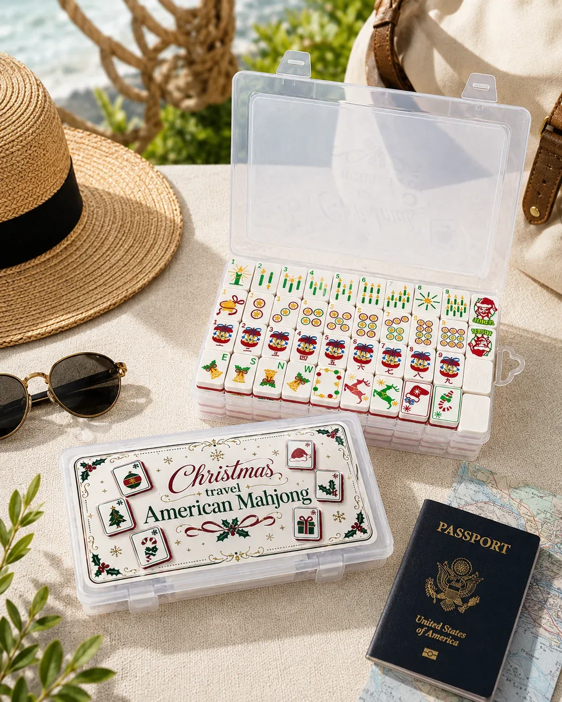 Christmas Travel Floating Mahjong Tiles Set