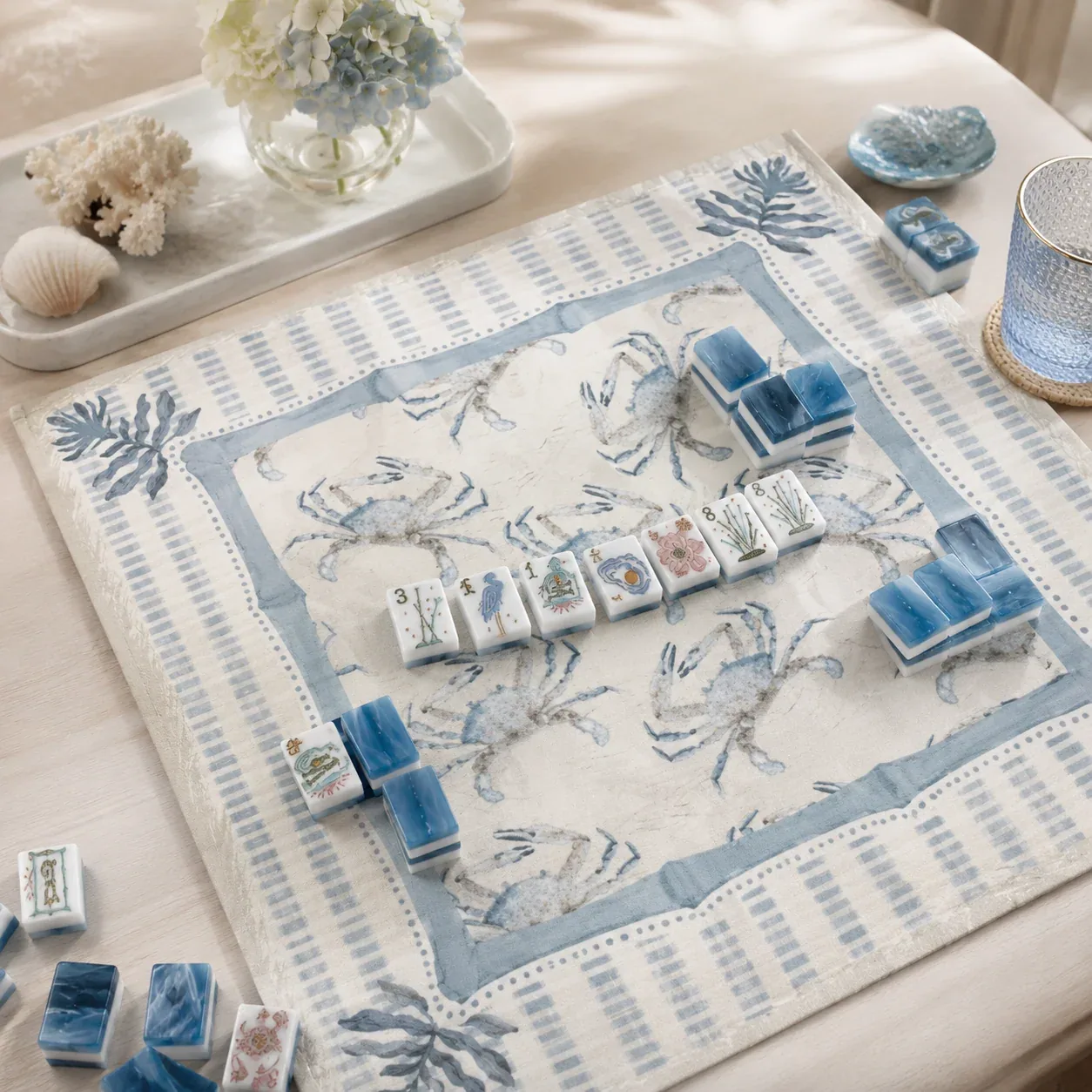 Coastal Beach Themed Mahjong Full Set (Tiles + Mat)