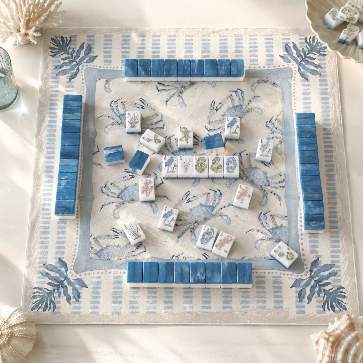 Coastal Beach Themed Mahjong Full Set (Tiles + Mat)