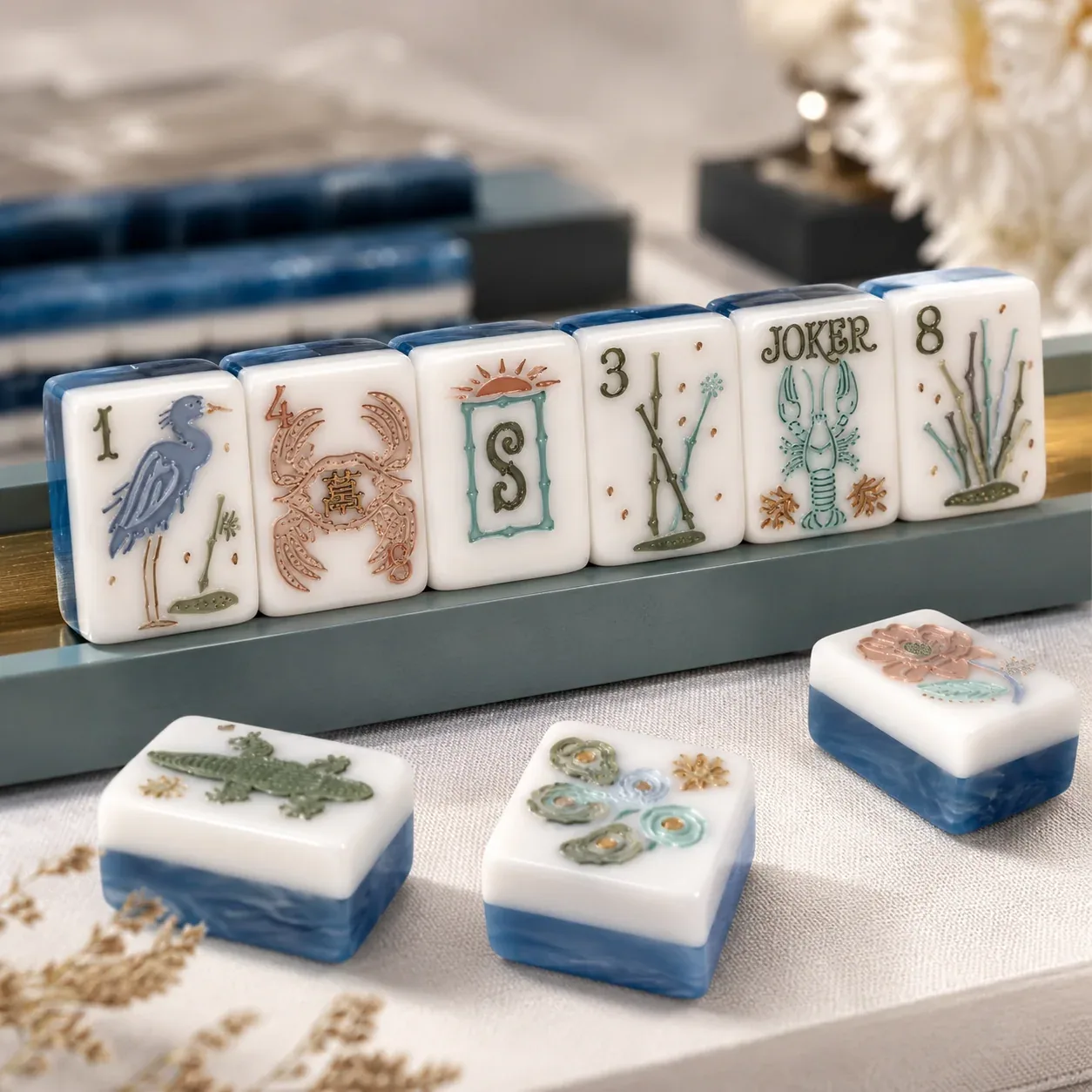 Coastal Blue American Mahjong Tiles Set