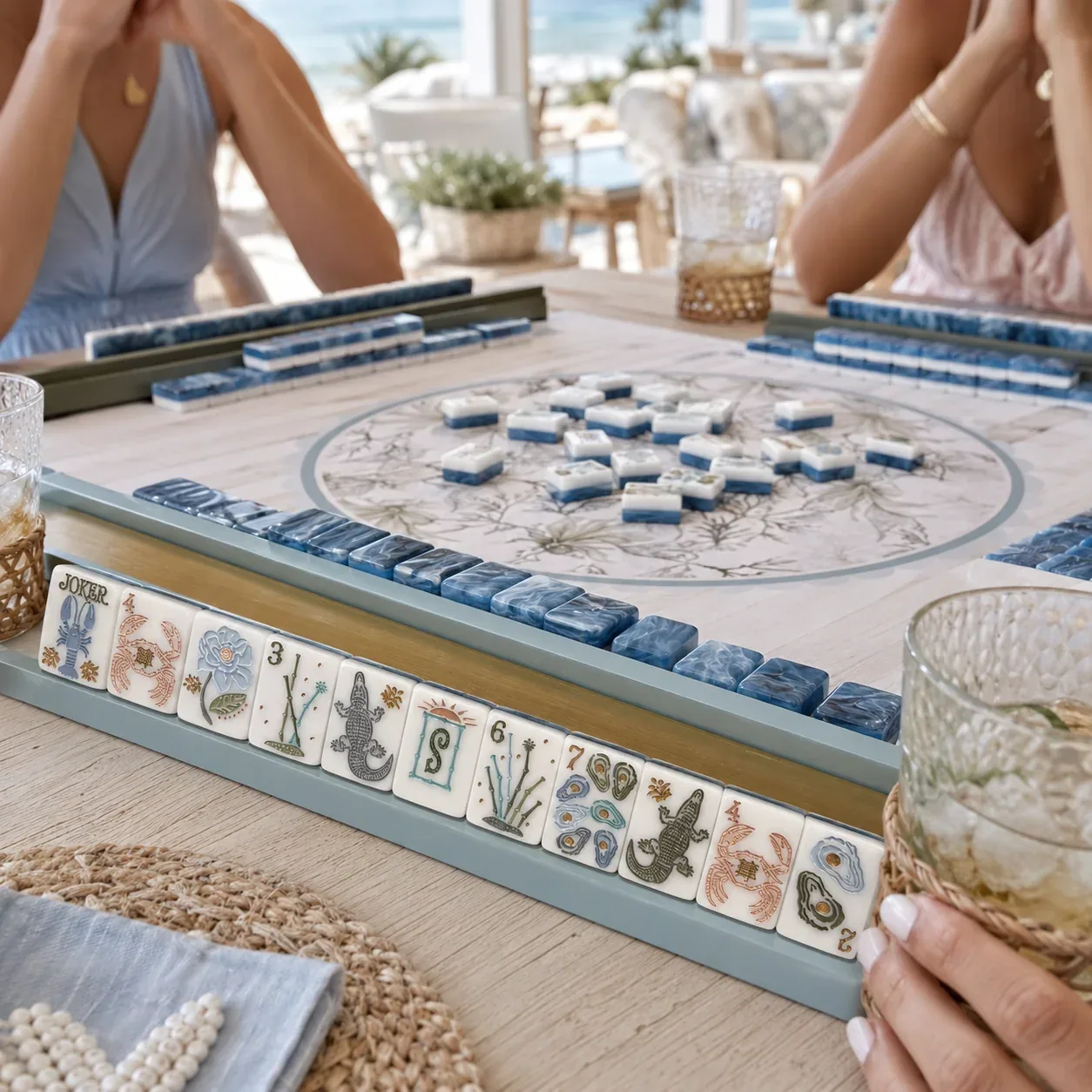 Coastal Blue American Mahjong Tiles Set