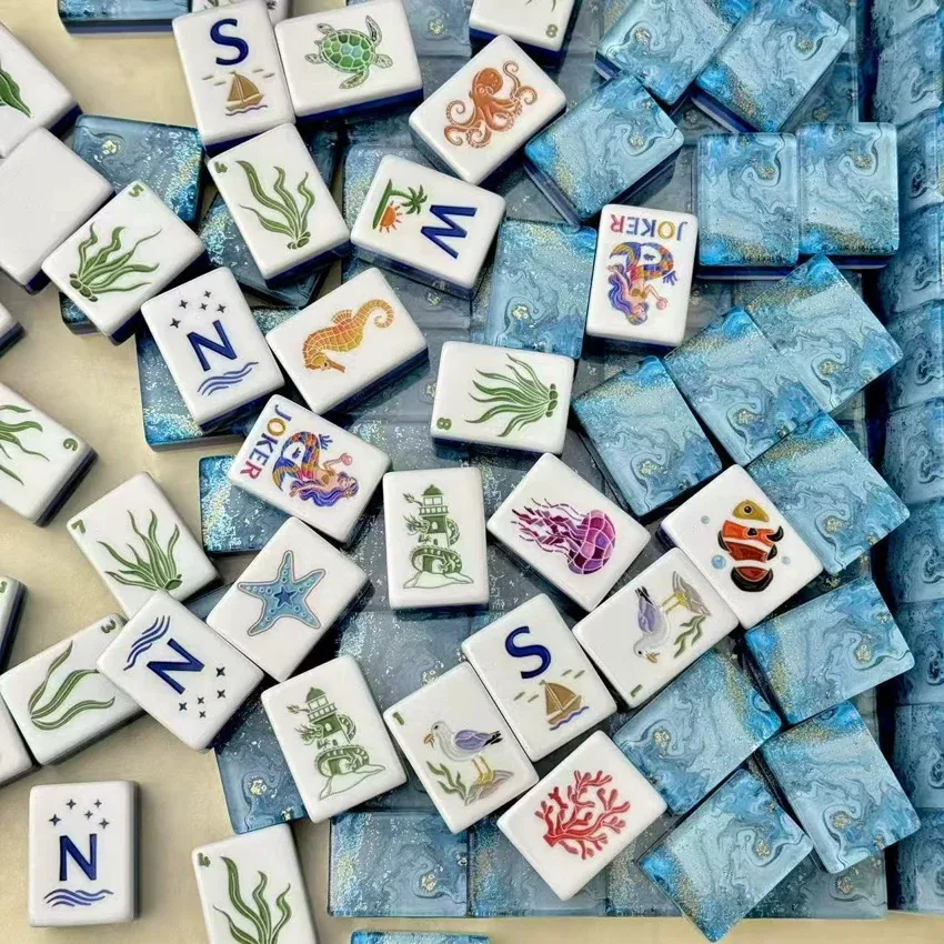 Coastal Pearl Blue American Mahjong Tiles Set