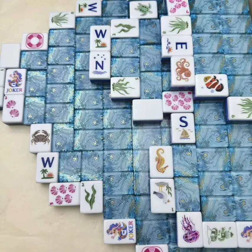 Coastal Pearl Blue American Mahjong Tiles Set