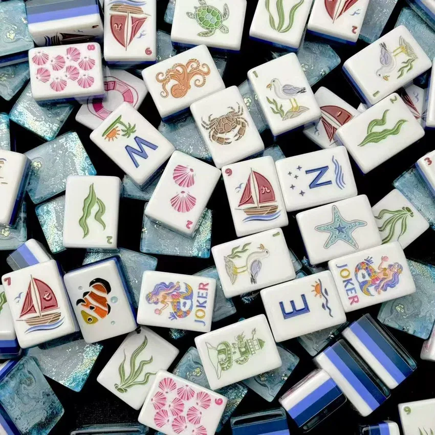 Coastal Pearl Blue American Mahjong Tiles Set