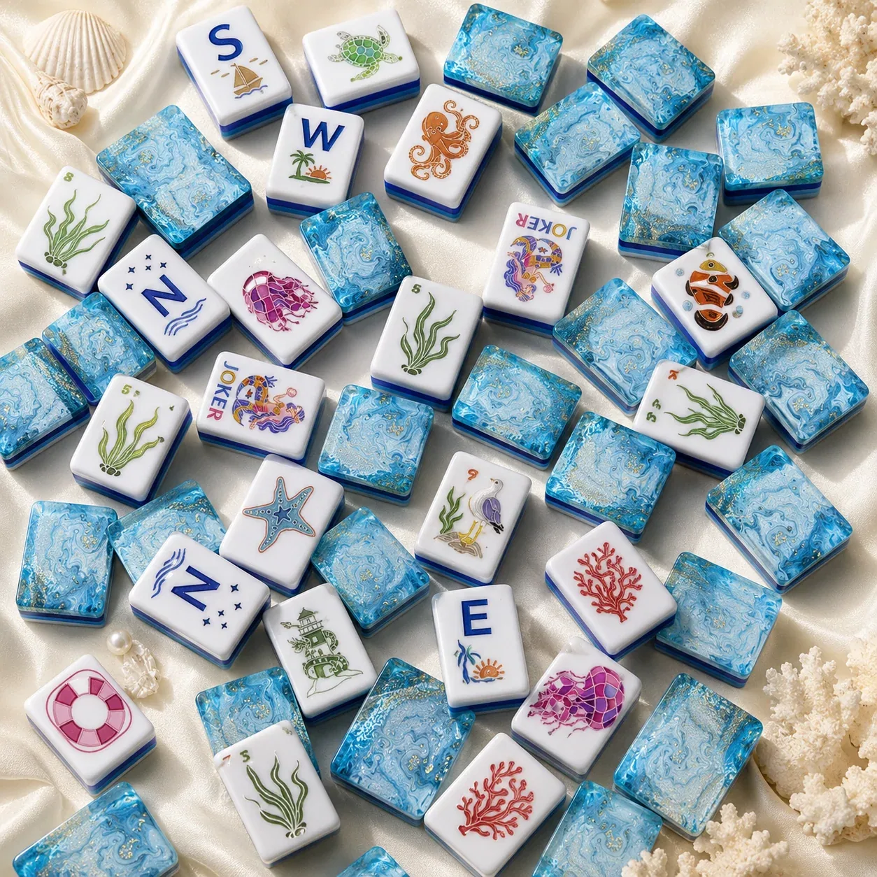 Coastal Pearl Blue American Mahjong Tiles Set