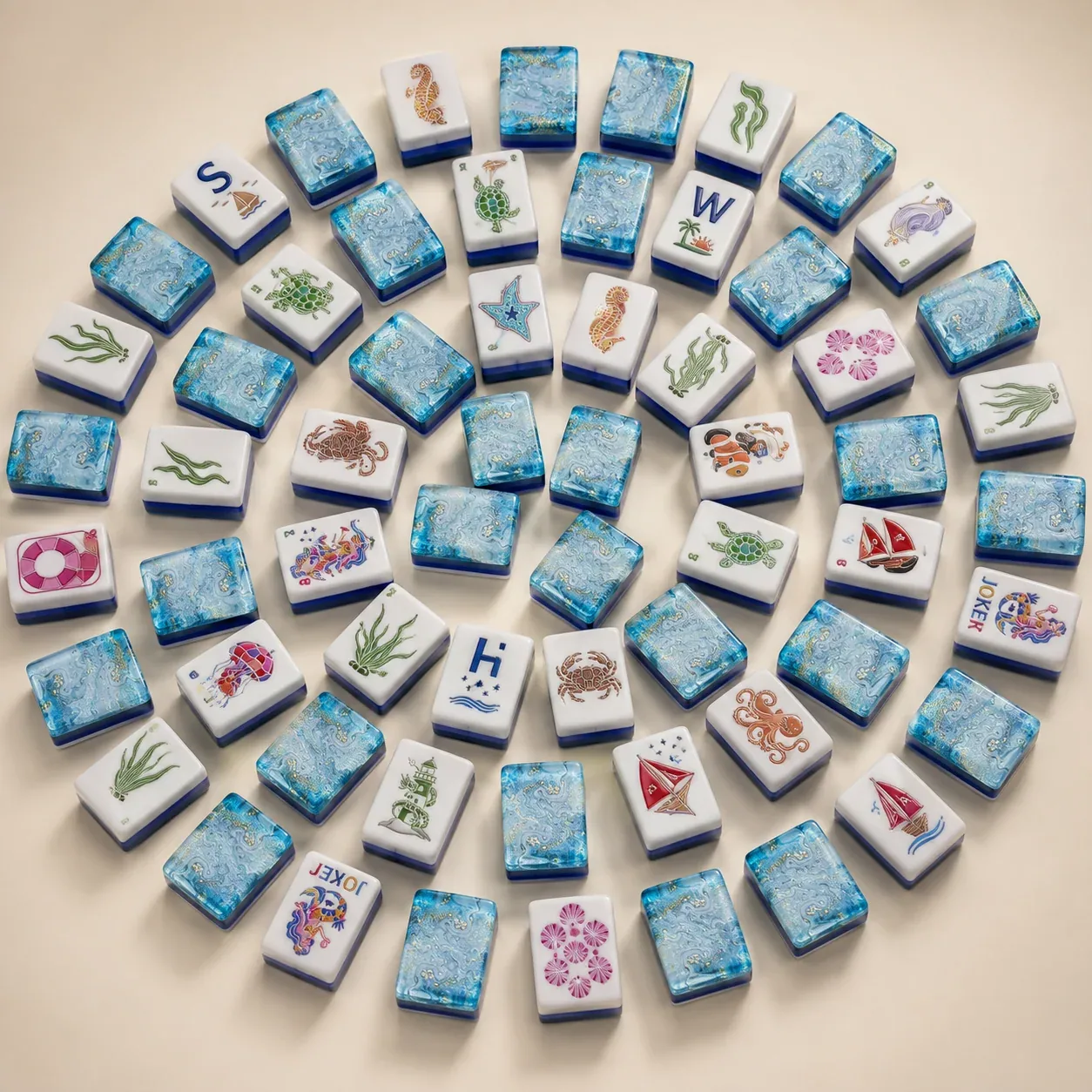 Coastal Pearl Blue American Mahjong Tiles Set