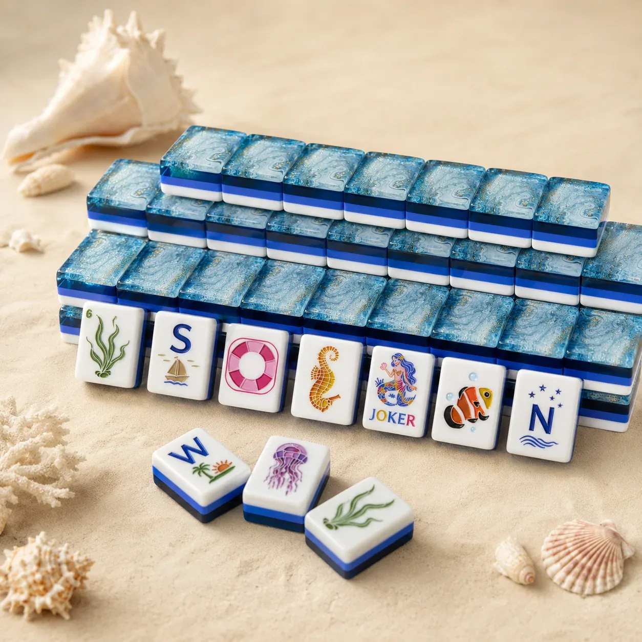 Coastal Pearl Blue American Mahjong Tiles Set
