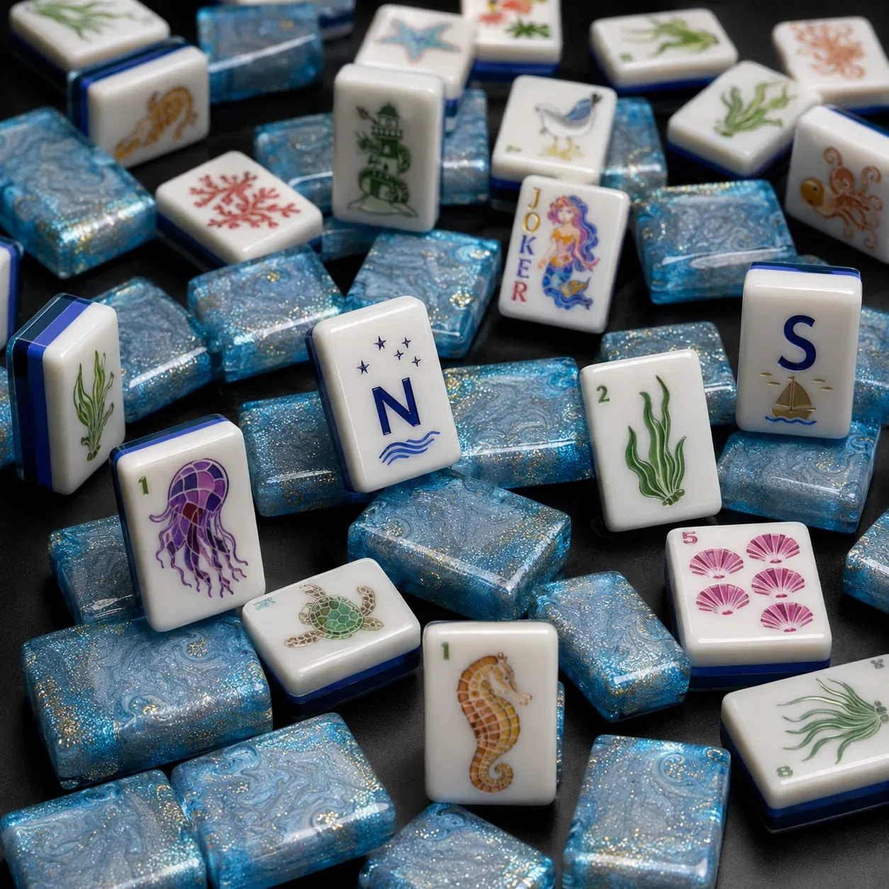 Coastal Pearl Blue American Mahjong Tiles Set