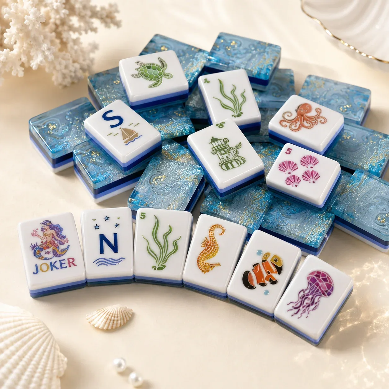 Coastal Pearl Blue American Mahjong Tiles Set