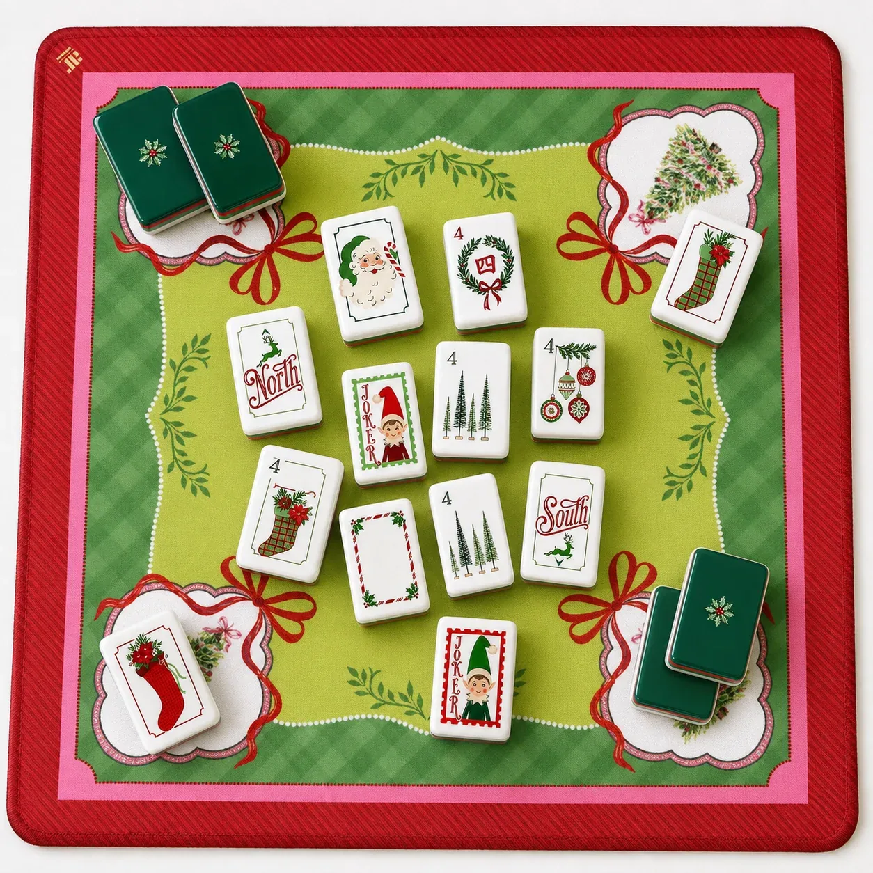 Elves Christmas Themed Mahjong Full Set (Tiles + Mat)