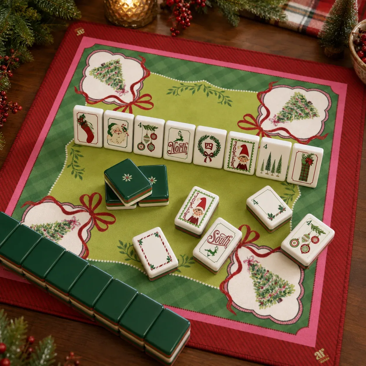 Elves Christmas Themed Mahjong Full Set (Tiles + Mat)