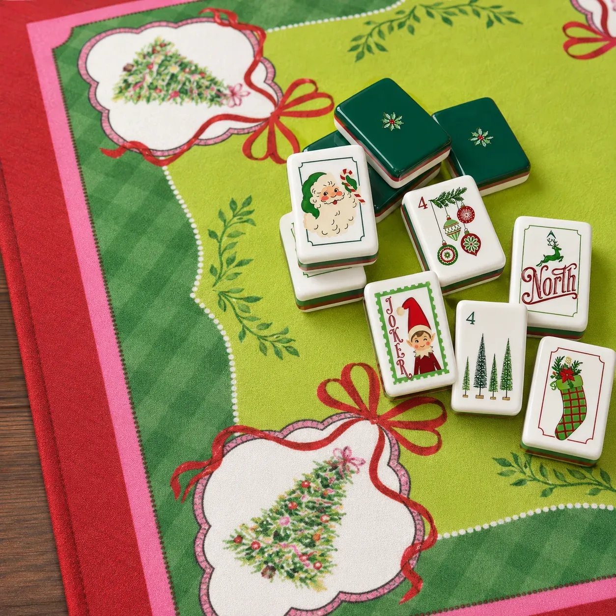 Elves Christmas Themed Mahjong Full Set (Tiles + Mat)