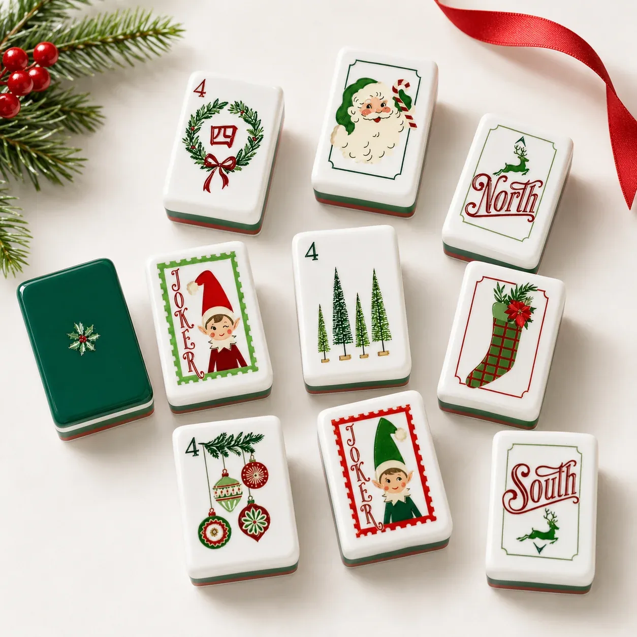 Elves & Festive Christmas American Mahjong Tiles Set