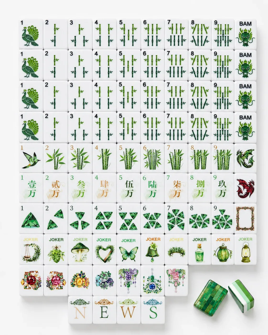 Emerald Bamboo Mahjong Tiles Set