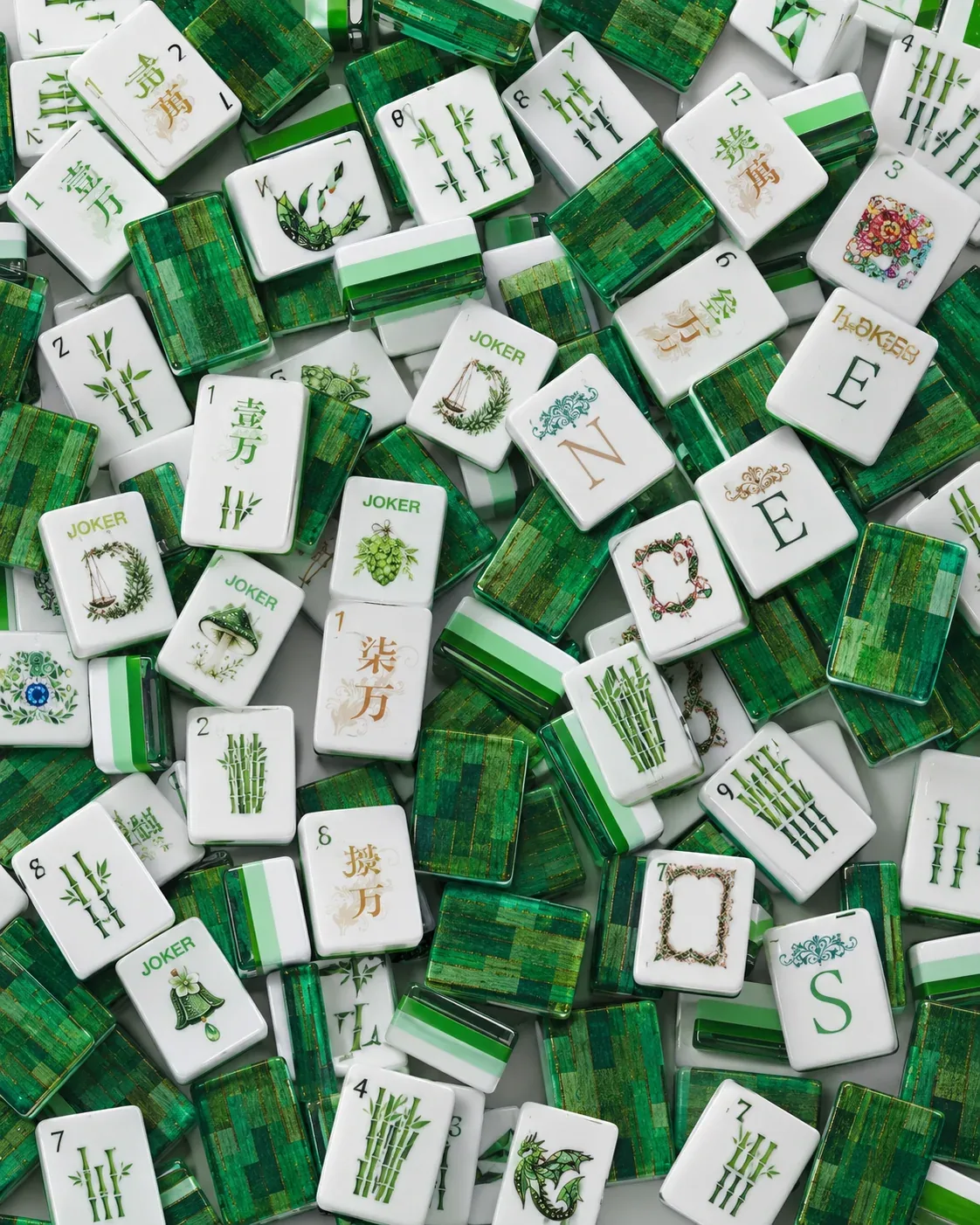 Emerald Bamboo Mahjong Tiles Set