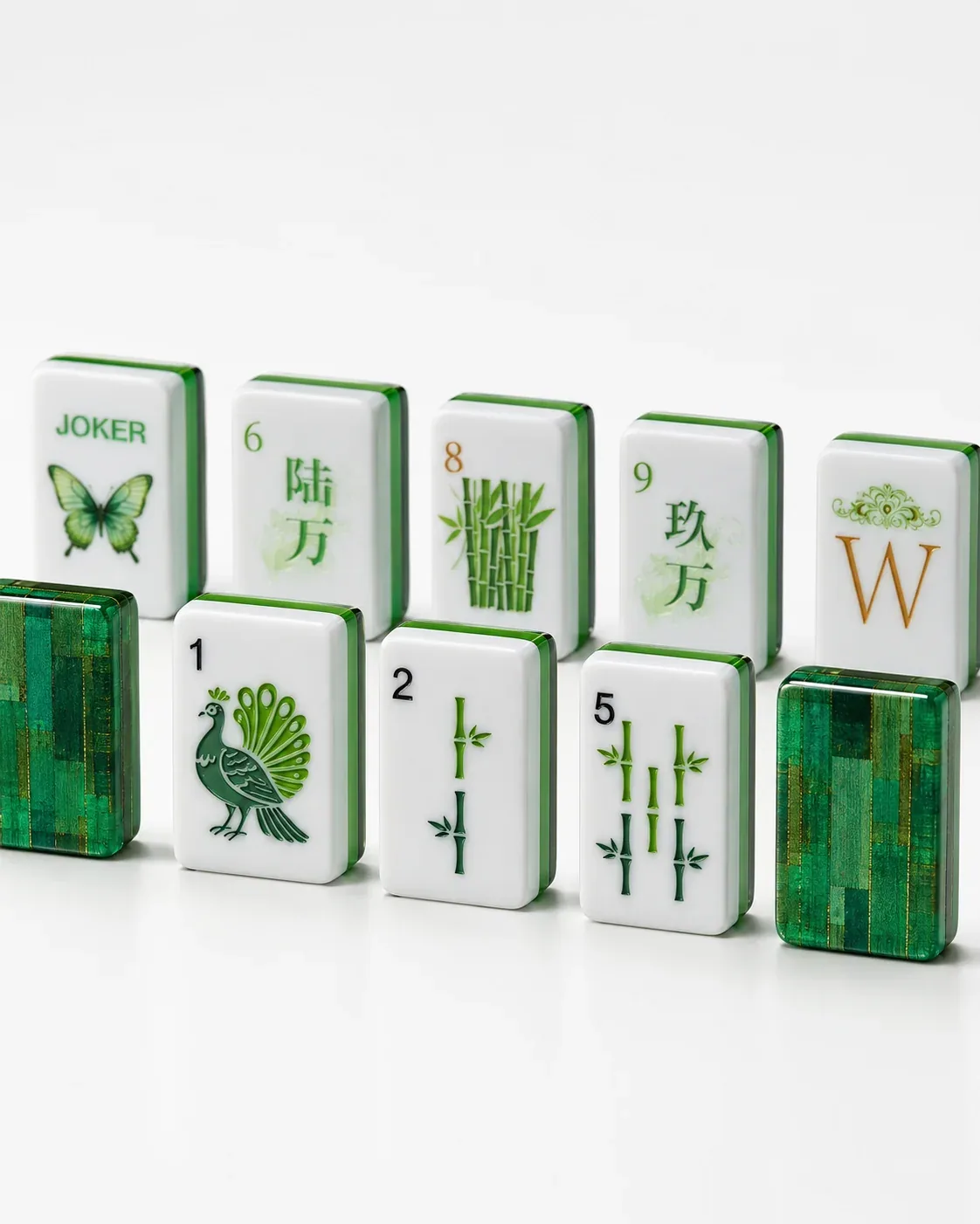 Emerald Bamboo Mahjong Tiles Set