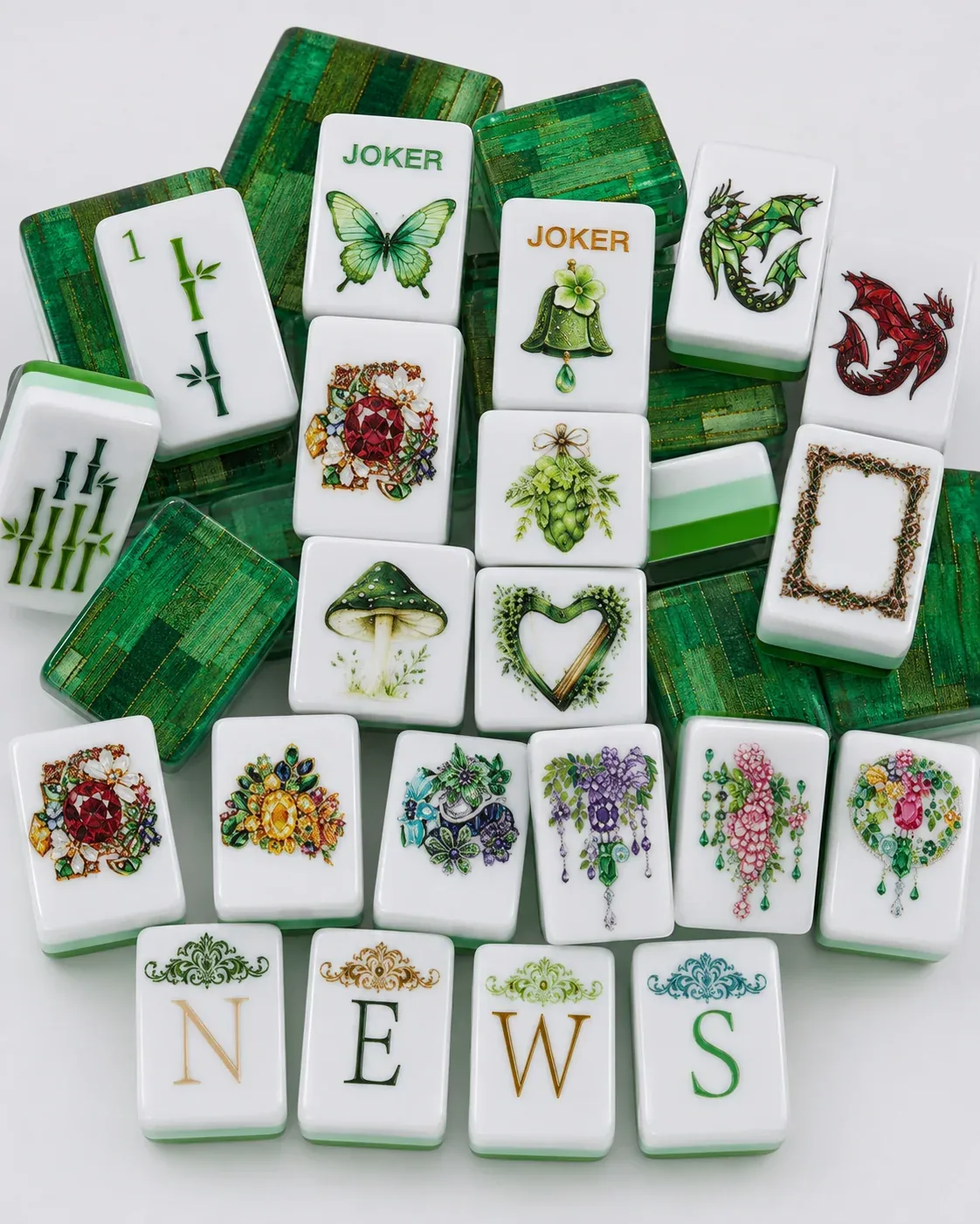 Emerald Bamboo Mahjong Tiles Set